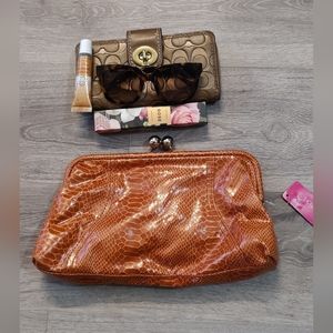 NWT Kiss Lock Orange Snack Skin Clutch